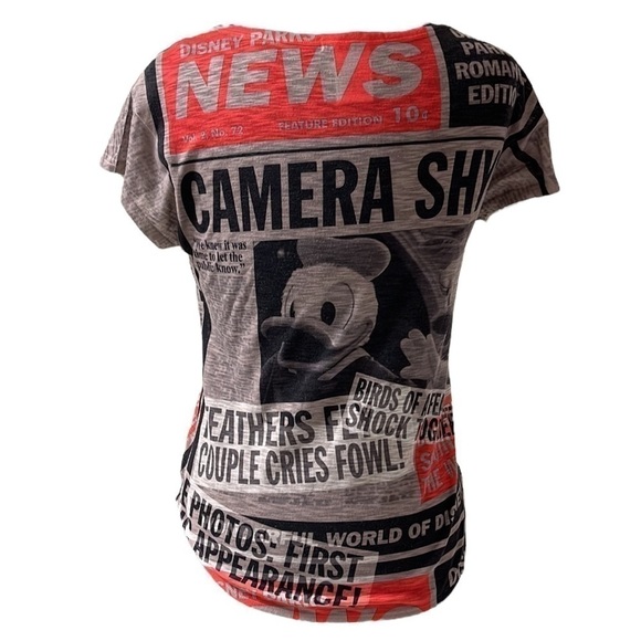 DISNEY Parks My True Love Mickey and Minnie Newspaper Print Shirt Women's - Picture 3 of 9
